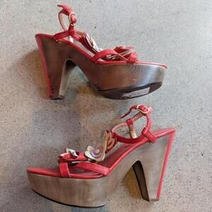 Coach A3137 Jeanna Red Floral Sandals Size 10